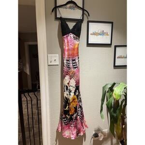 Mary L Couture 100% Silk Spaghetti Strap Dress Size 2 Floral Mermaid